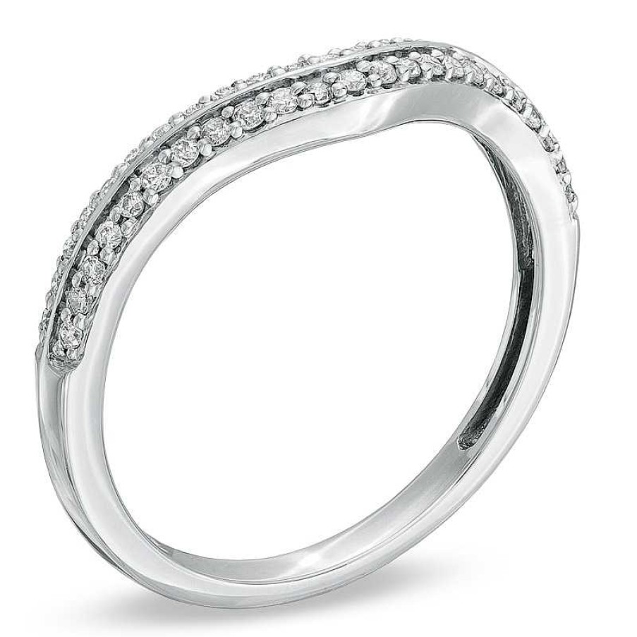 Zales 1/5 Ct. T.W. Diamond Double Row Contour Wedding Band In 14K White Gold Rings