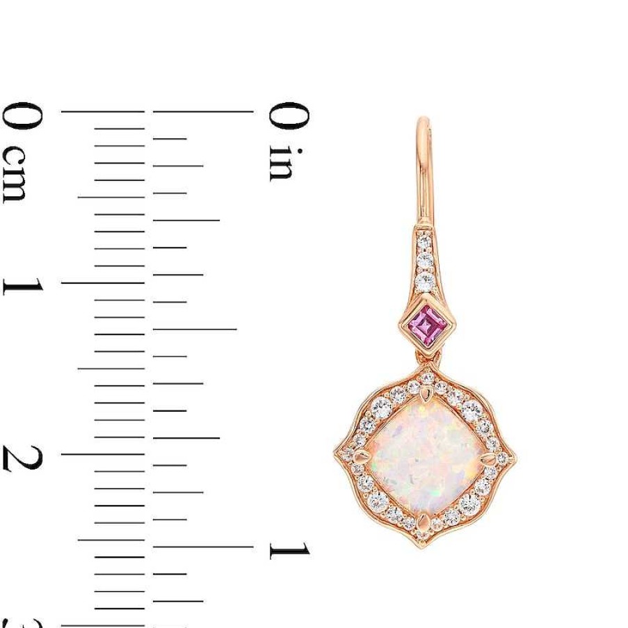 Zales Cushion-Cut Lab-Created Opal, Pink Lab-Created Sapphire And 1/4 Ct. T.W. Diamond Floral Drop Earrings In 10K Rose Gold Earrings