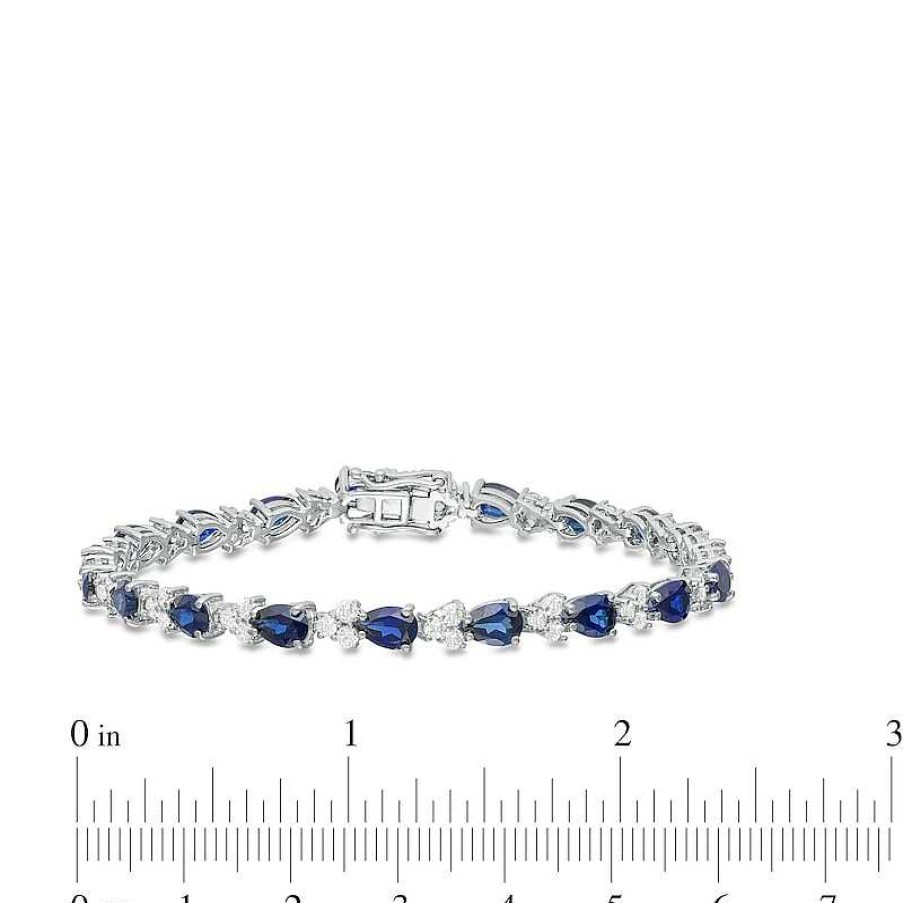 Zales Pear-Shaped Lab-Created Blue And White Sapphire Trios Bracelet In Sterling Silver Bracelets