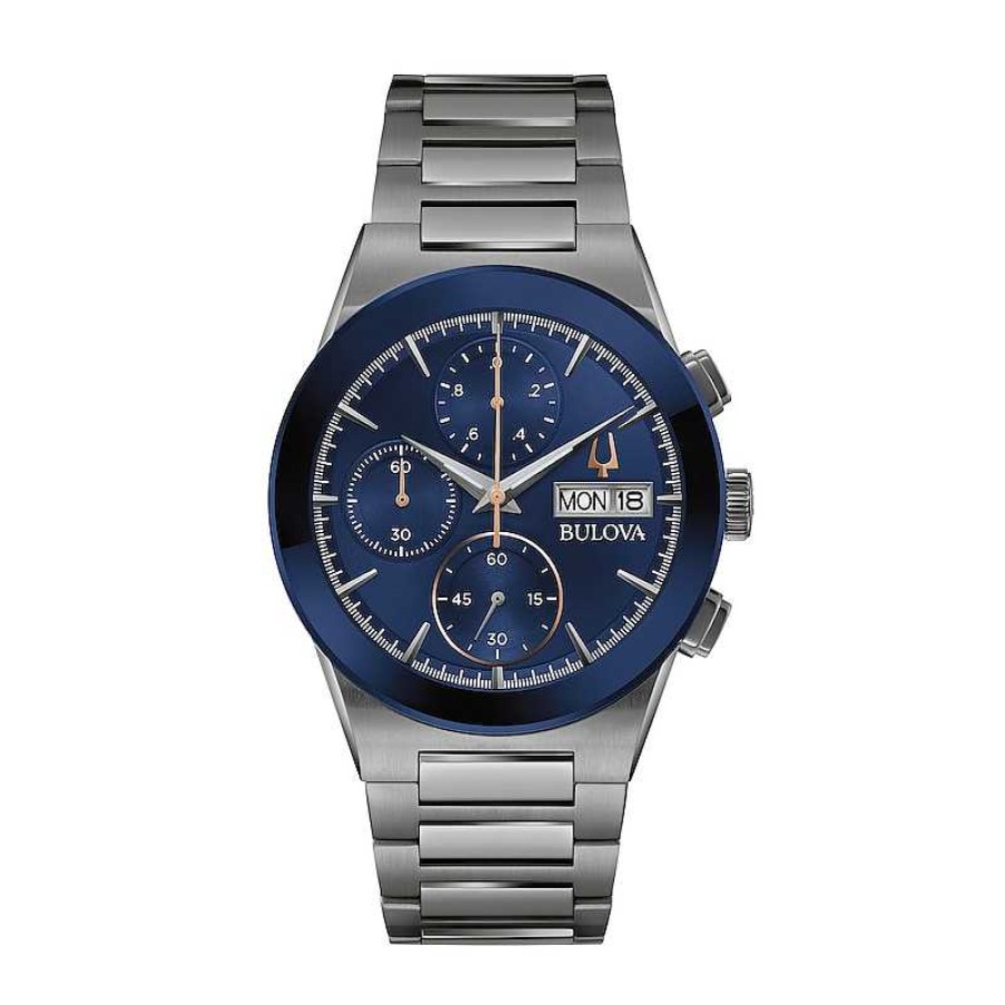 Bulova Men'S Bulova Modern Millenia Grey Chronograph Watch With Blue Dial (Model: 98C143) Watches