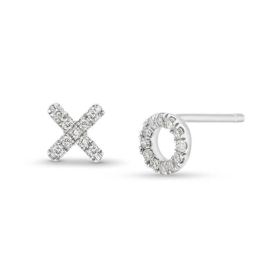 Zales 1/10 Ct. T.W. Diamond "Xo" Mismatch Stud Earrings In Sterling Silver Earrings