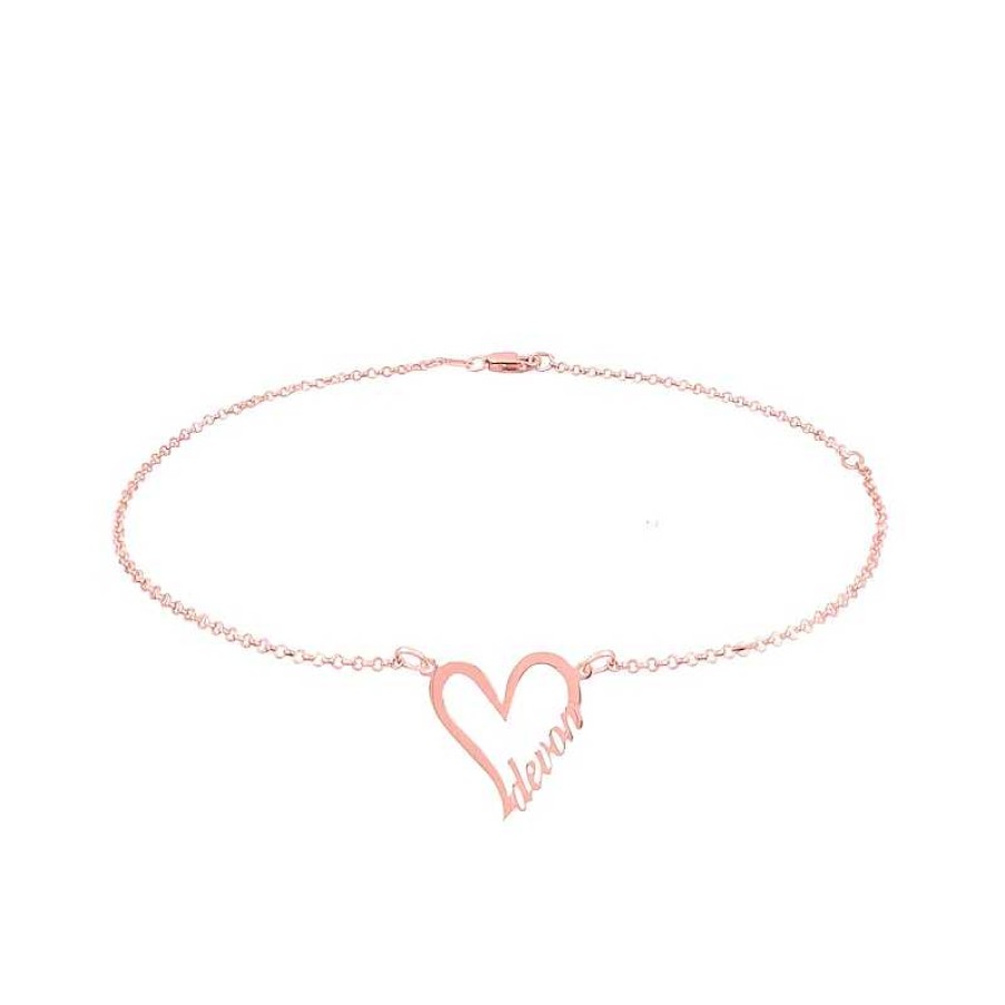 Zales Script Name Heart Outline Anklet In Sterling Silver With 14K Yellow Or Rose Gold Plate (1 Line) - 10" Bracelets