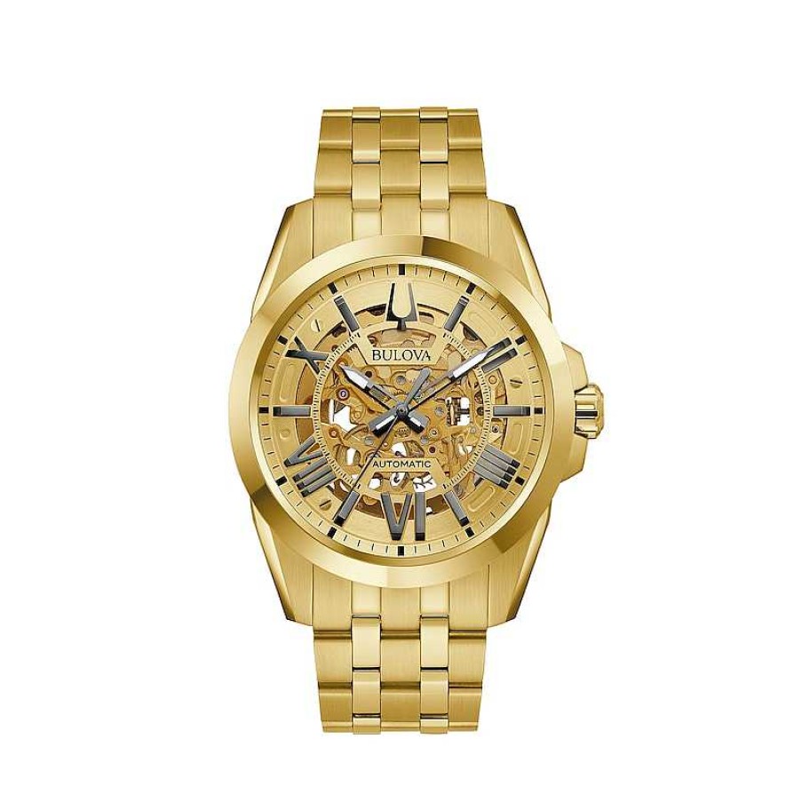 Bulova Men'S Bulova Sutton Automatic Gold-Tone Watch With Gold-Tone Skeleton Dial (Model: 97A162) Watches