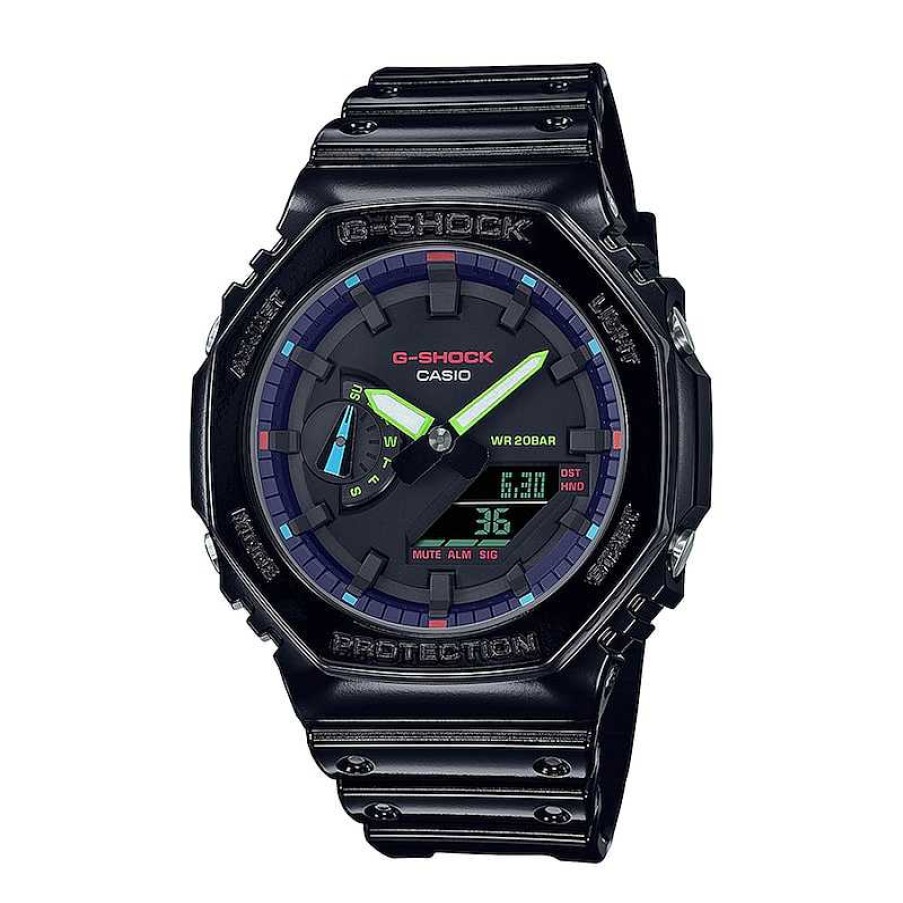 Casio G-Shock Men'S Casio G-Shock Classic Black Resin Strap Watch With Black Dial (Model: Ga2100Rgb-1A) Watches