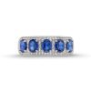 Zales Oval Blue Lab-Created Sapphire And 1/4 Ct. T.W. Diamond Column Five Stone Ring In 10K White Gold Rings