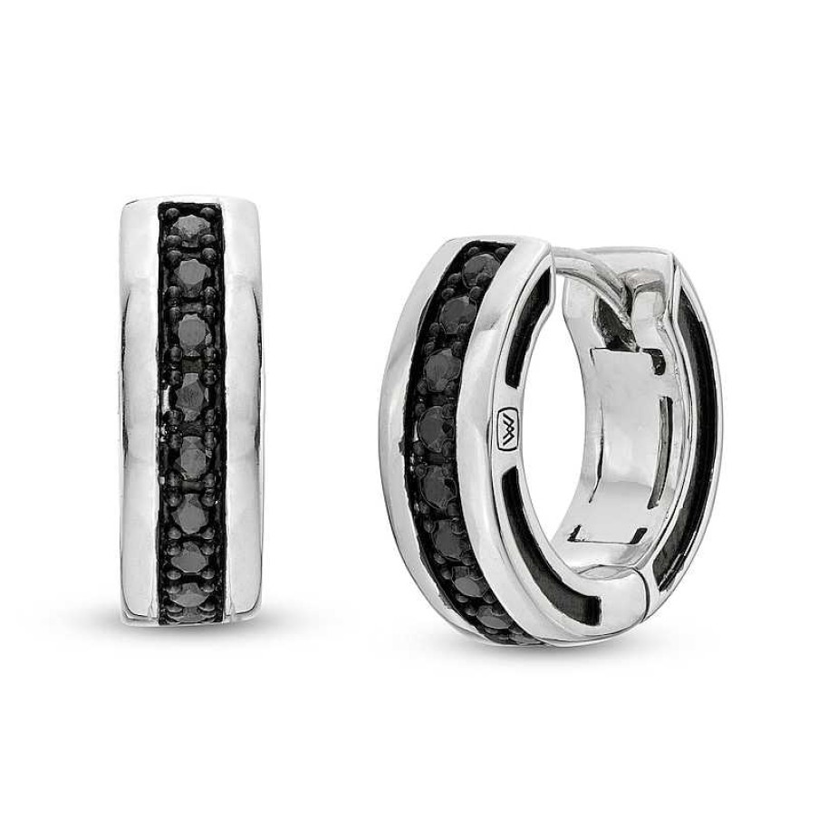 Zales Vera Men'S 1/3 Ct. T.W. Black Diamond Huggie Hoop Earrings In Sterling Silver With Black Rhodium Earrings