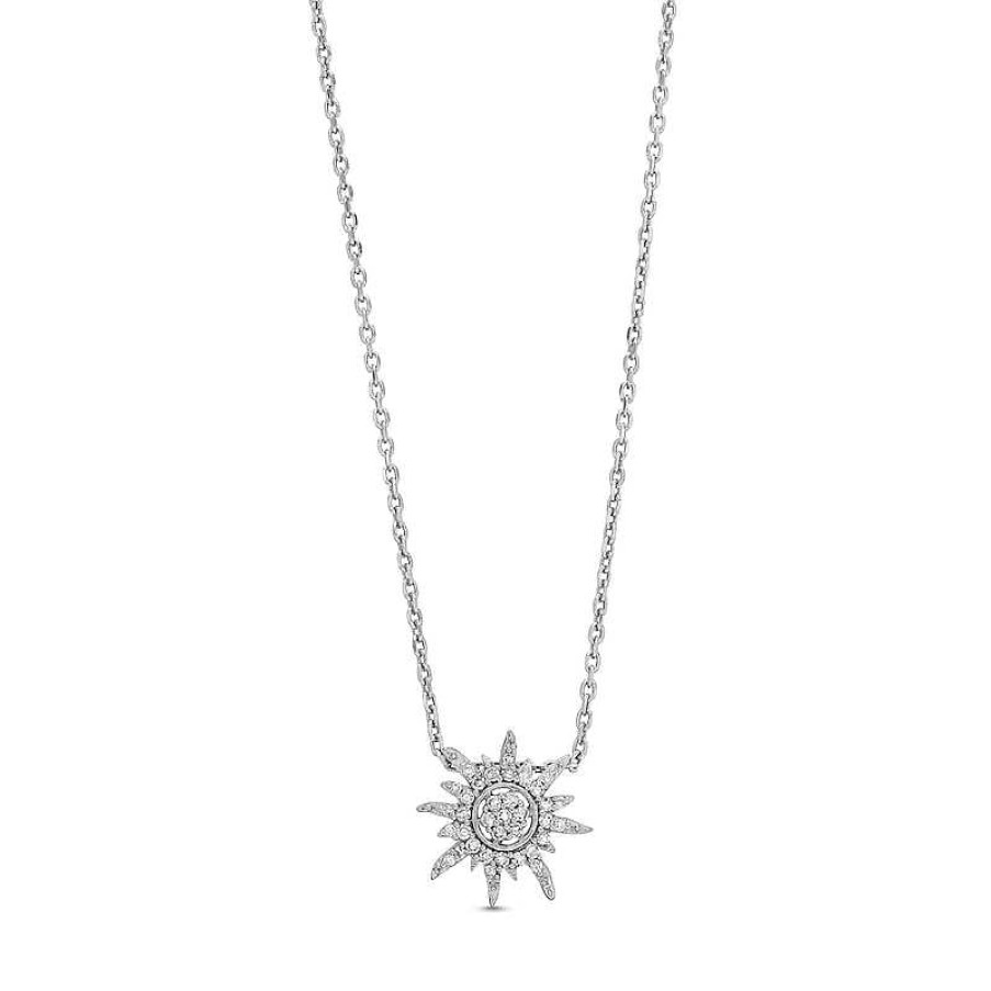 Zales 1/10 Ct. T.W. Diamond Flowy Sun Pendant In Sterling Silver Necklaces