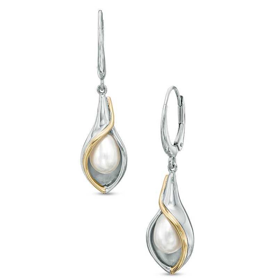 Zales 9.0 X 7.0Mm Cultured Freshwater Pearl Calla Lily Drop Earrings In Sterling Silver And 14K Gold Plate Earrings