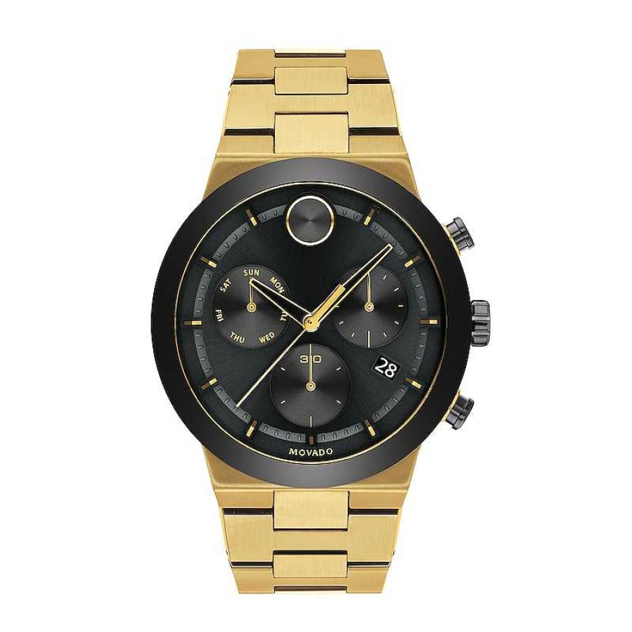 Movado Men'S Movado Bold® Fusion Gold-Tone Ip And Black Ceramic Chronograph Watch With Black Dial (Model: 3600731) Watches