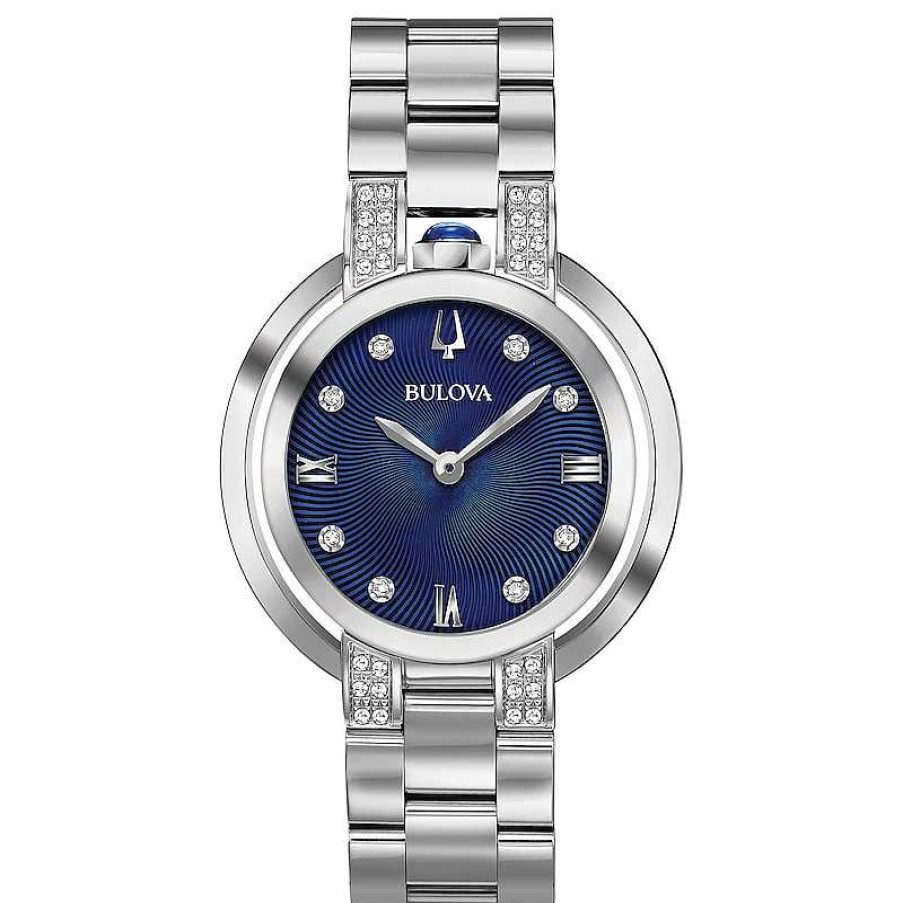 Bulova Ladies' Bulova Rubaiyat 1/8 Ct. T.W. Diamond Watch With Blue Dial (Model: 96R225) Watches