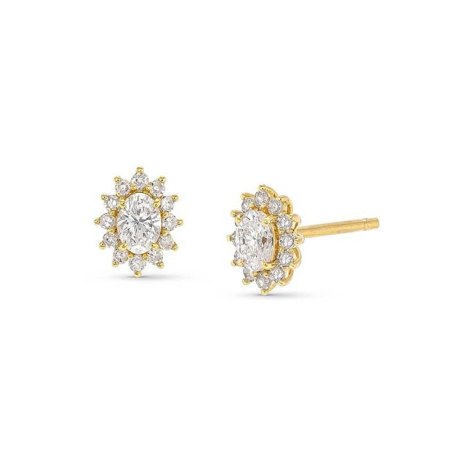 Zales 1/2 Ct. T.W. Oval Diamond Sunburst Frame Stud Earrings In 10K Gold Earrings