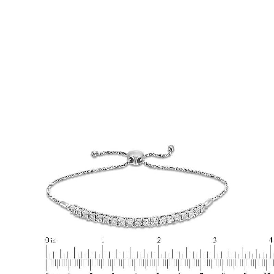 Zales 1/4 Ct. T.W. Diamond Miracle Line Bolo Bracelet In Sterling Silver - 9.0" Bracelets