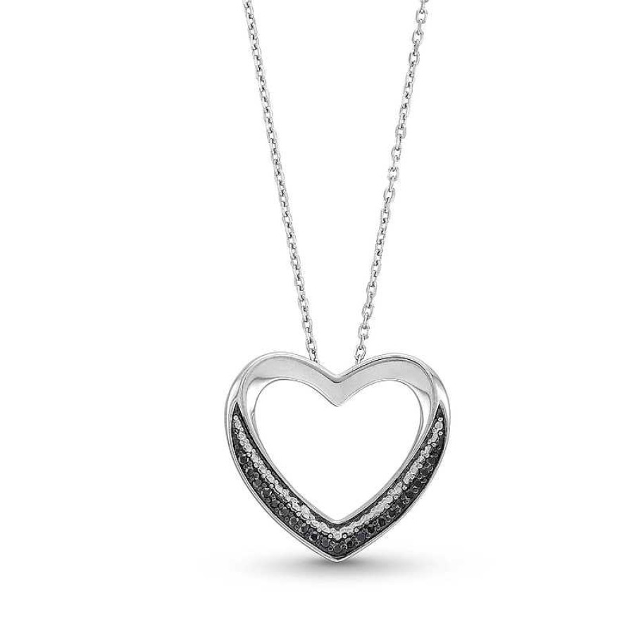 Zales 1/10 Ct. T.W. Black Diamond Tilted Open Heart Necklace In Sterling Silver Necklaces