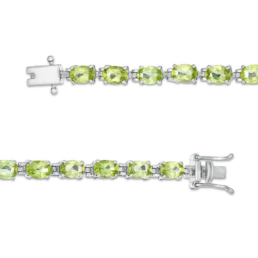 Zales Sideways Oval Peridot Tennis Bracelet In Sterling Silver - 7.25" Bracelets