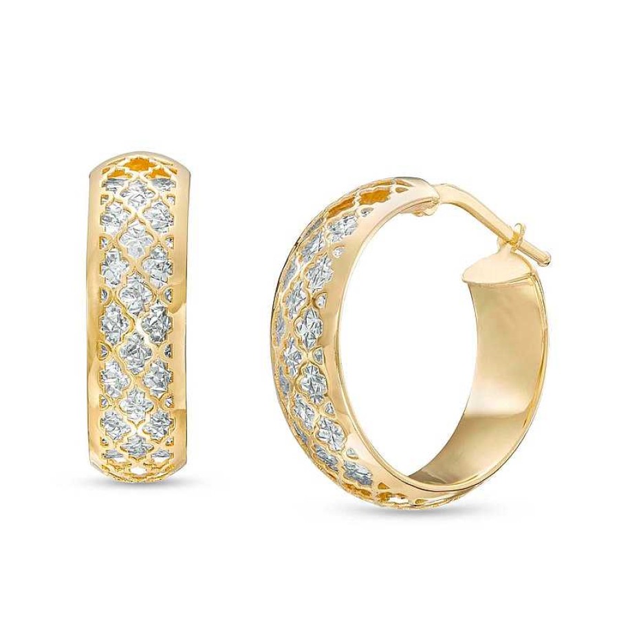 Zales Oro Diamante 10.0Mm Diamond-Cut Lattice Hoop Earrings In 14K Gold Earrings