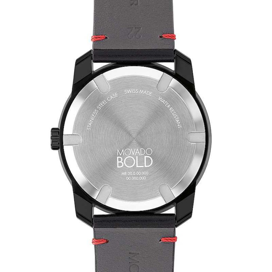 Movado Men'S Movado Bold® Tr90 Black Strap Watch With Red Dial And Date Window (Model: 3601110) Watches