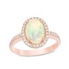 Zales Oval Opal And 1/6 Ct. T.W. Diamond Frame Ring In 14K Rose Gold Rings