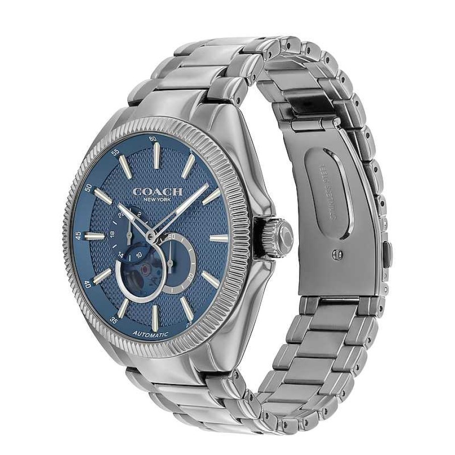 Coach Men'S Coach Jackson Grey Ip Chronograph Watch With Blue Skeleton Dial (Model: 14602700) Watches