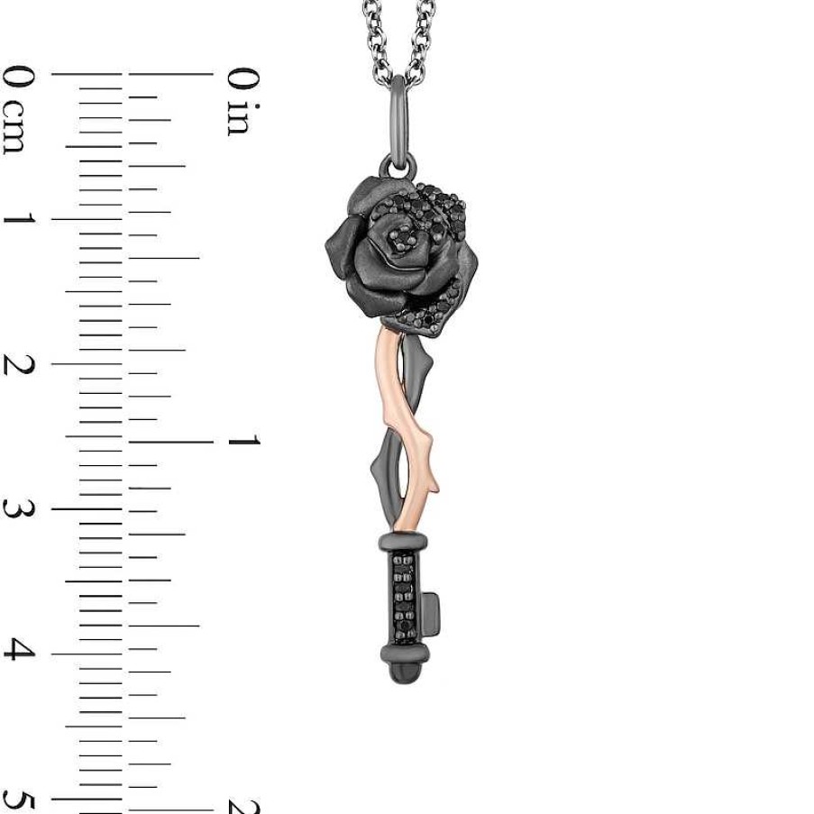 Zales Enchanted Disney Villains Maleficent 1/8 Ct. T.W. Black Diamond Pendant In Sterling Silver And 10K Rose Gold Necklaces