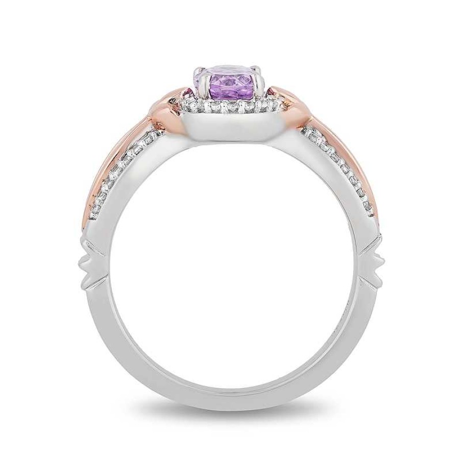 Zales Enchanted Disney Rapunzel Oval Amethyst And 1/6 Ct. T.W. Diamond Ring In Sterling Silver And 10K Rose Gold Rings