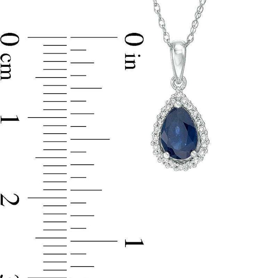 Zales Pear-Shaped Blue Sapphire And 1/15 Ct. T.W. Diamond Frame Teardrop Pendant In 10K White Gold Necklaces