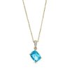 Zales Cushion-Cut Swiss Blue Topaz And Diamond Accent Tilted Drop Pendant In 10K Gold Necklaces