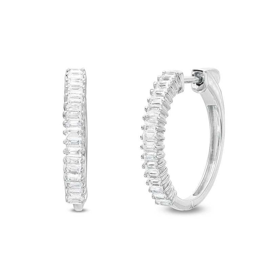 Zales 1 Ct. T.W. Baguette Diamond Hoop Earrings In 10K White Gold Earrings