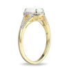 Zales Pear-Shaped Lab-Created Opal And White Sapphire Frame Ring In Sterling Silver With 18K Gold Plate Rings