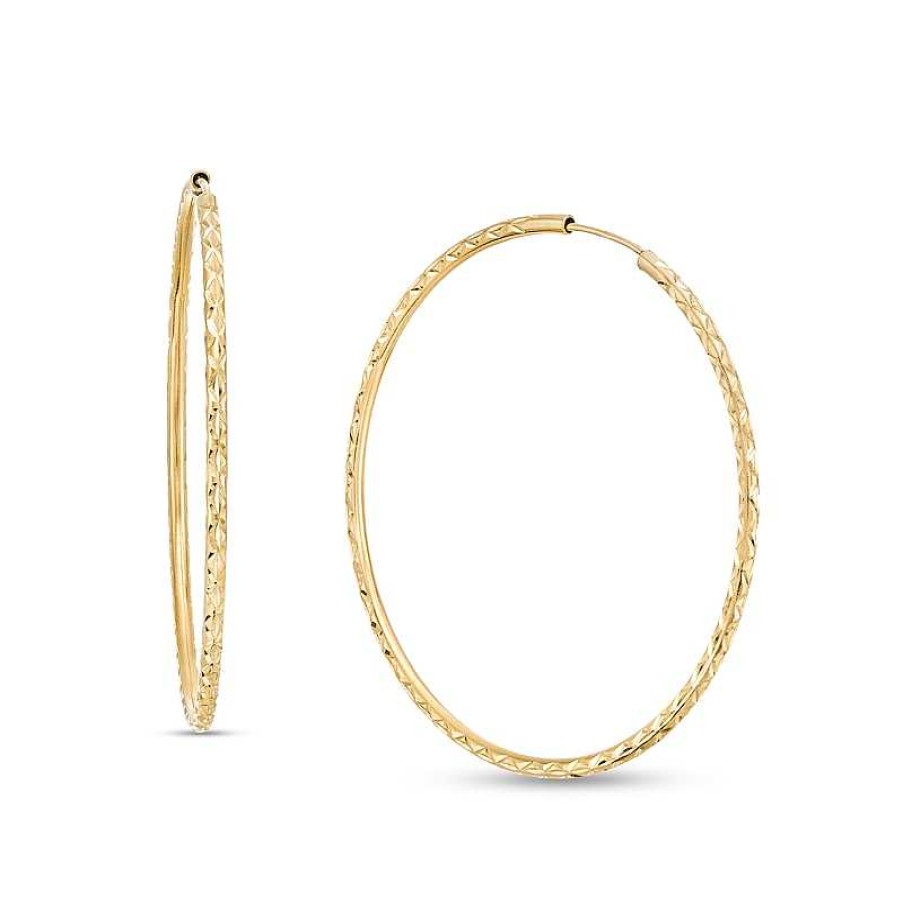 Zales 45.0Mm Diamond-Cut Continuous Tube Hoop Earrings In 10K Gold Earrings