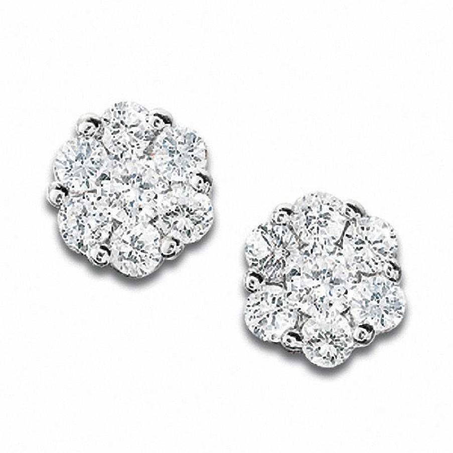 Zales 1/3 Ct. T.W. Multi-Diamond Flower Stud Earrings In 10K White Gold Earrings