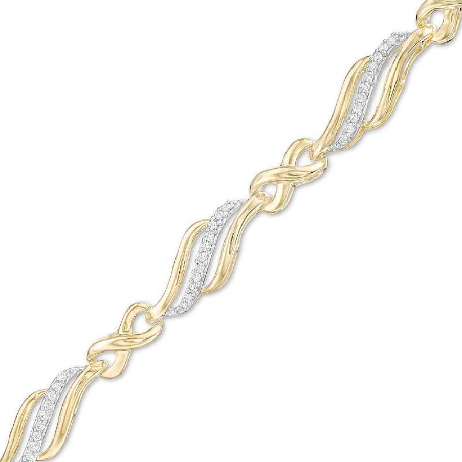 Zales 1/4 Ct. T.W. Diamond Alternating Infinity Bracelet In 10K Gold 7.5" Bracelets