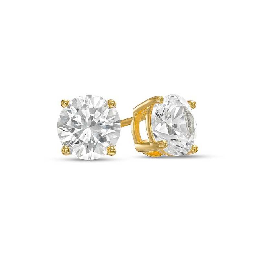 Zales 8.0Mm White Lab-Created Sapphire Solitaire Stud Earrings In 18K Gold Over Silver Earrings