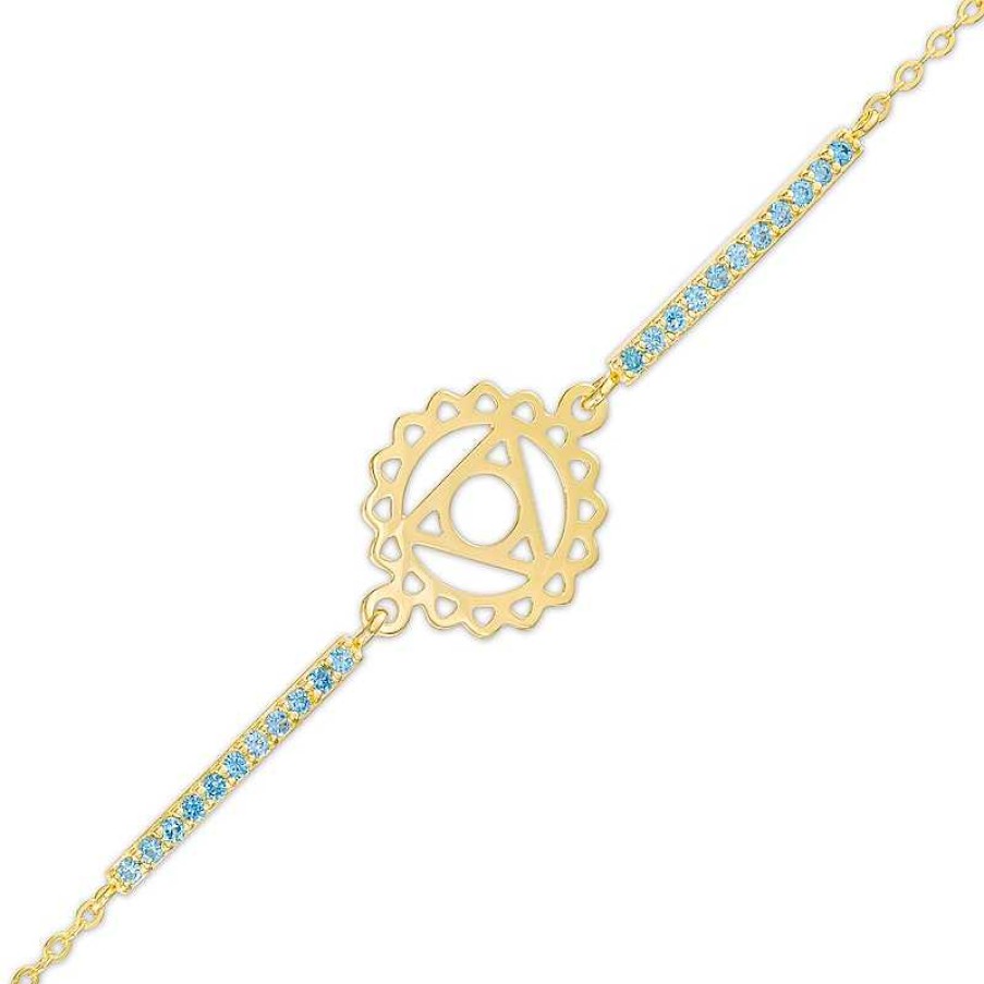 Zales Swiss Blue Topaz Throat Chakra Symbol Bracelet In Sterling Silver With 18K Gold Plate 7.75" Bracelets