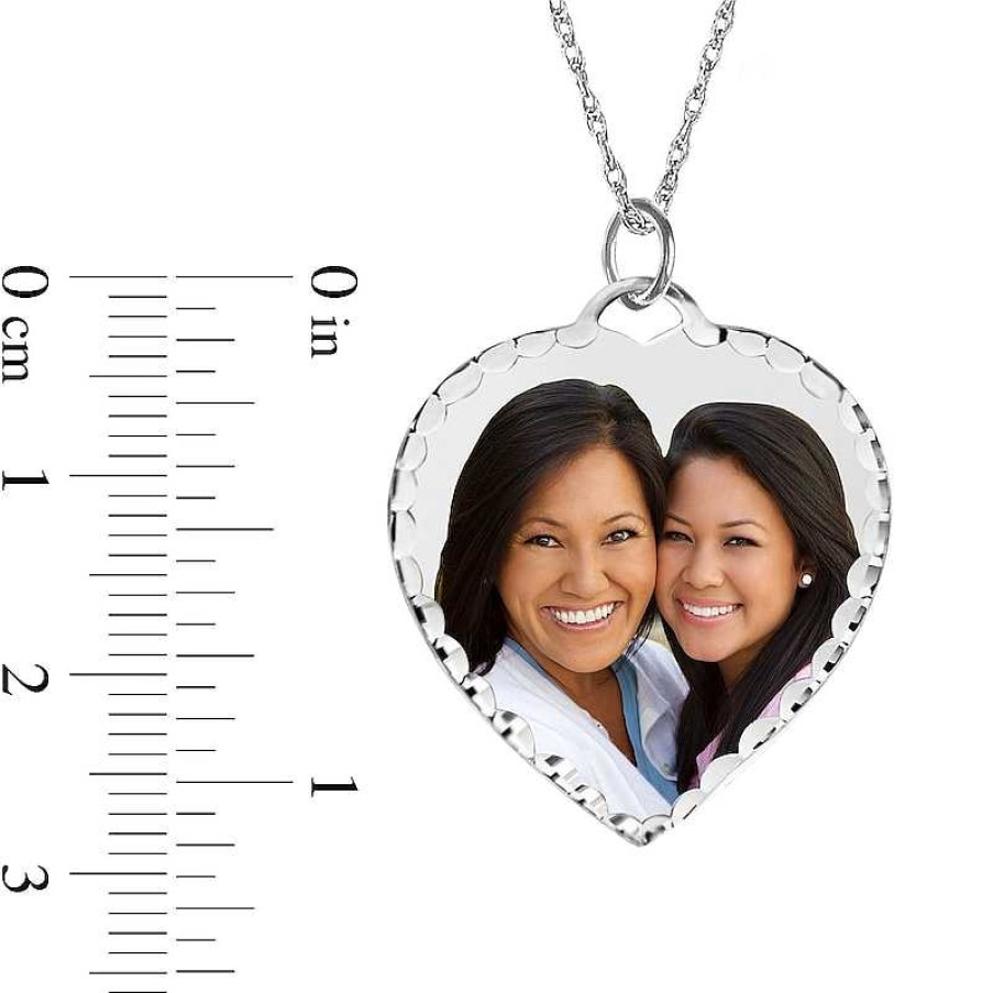 Zales Engravable Photo Diamond-Cut Edge Heart Pendant In 10K White, Yellow, Or Rose Gold (1 Image And 3 Lines) Necklaces