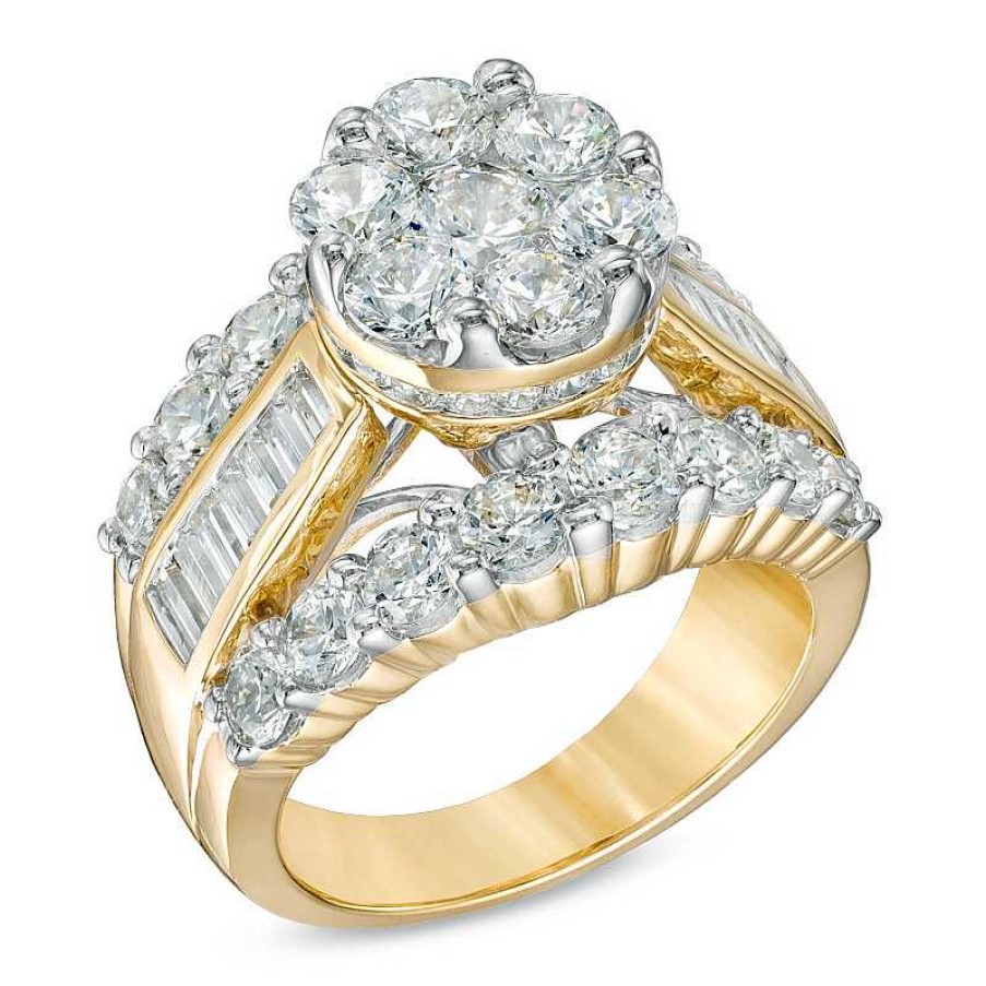 Zales 4 Ct. T.W. Multi-Diamond Triple-Row Engagement Ring In 14K Gold Rings