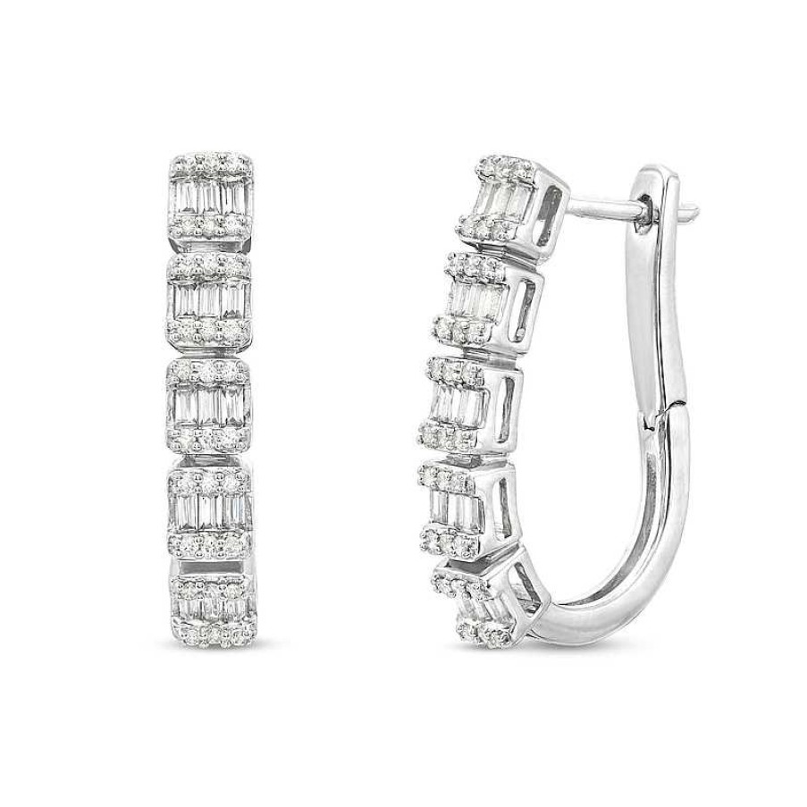 Zales 5/8 Ct. T.W. Princess-Shaped Multi-Diamond Five Stone Hoop Earrings In 10K White Gold Earrings