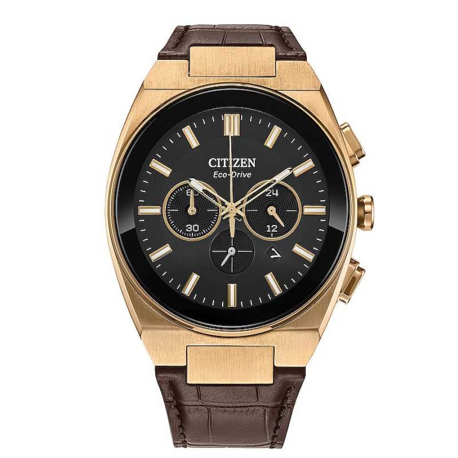 Citizen Men'S Citizen Axiom Watch In Rose-Tone Stainess Steel With Brown Leather Strap (Model: Ca4583-01E) Watches