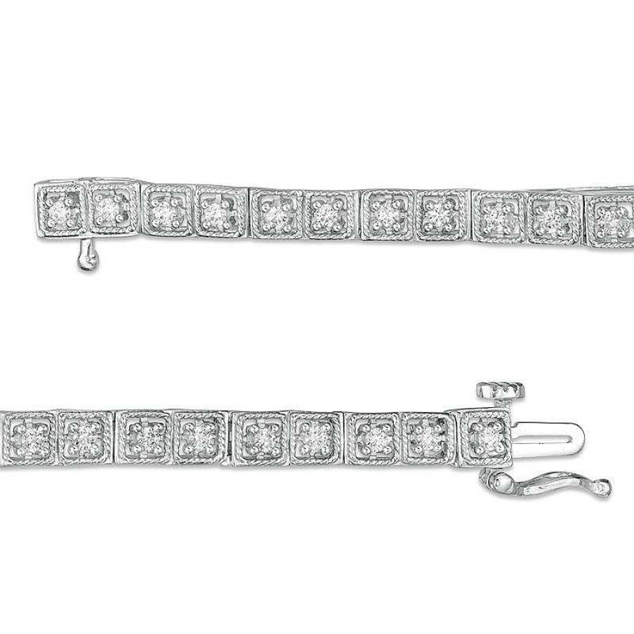 Zales 1 Ct. T.W. Diamond Square Rope-Edged Links Tennis Bracelet In 14K White Gold Bracelets