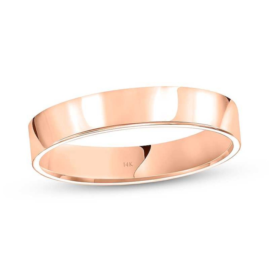 Zales Men'S 4.0Mm Engravable Flat Anniversary Band In 14K Rose Gold (1 Line) Rings