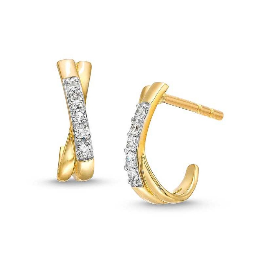 Zales 1/10 Ct. T.W. Lab-Created Diamond Criss-Cross J-Hoop Earrings In 10K Gold Earrings