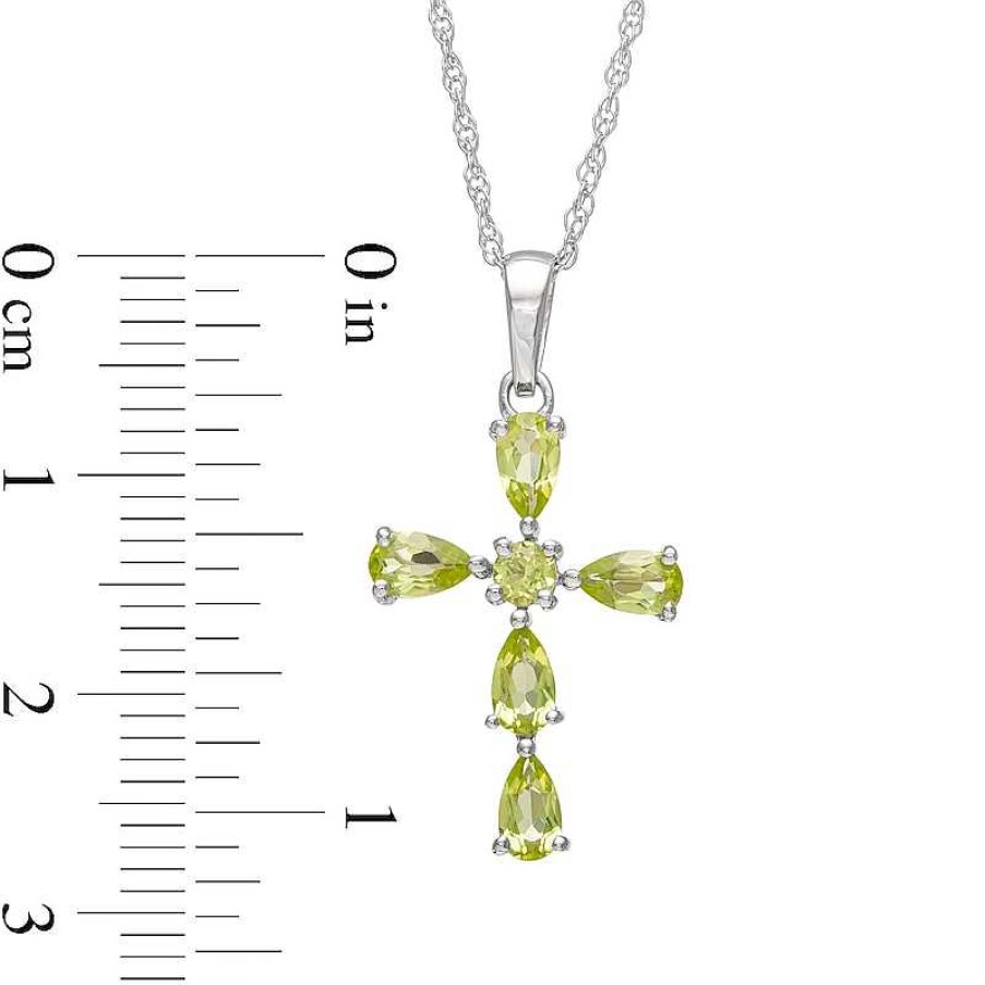 Zales Pear-Shaped And Round Peridot Cross Pendant In Sterling Silver Necklaces