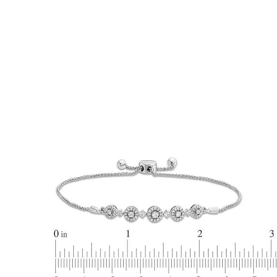 Zales 1/2 Ct. T.W. Diamond Frame Five Stone Station Bolo Bracelet In 10K White Gold - 9.5" Bracelets