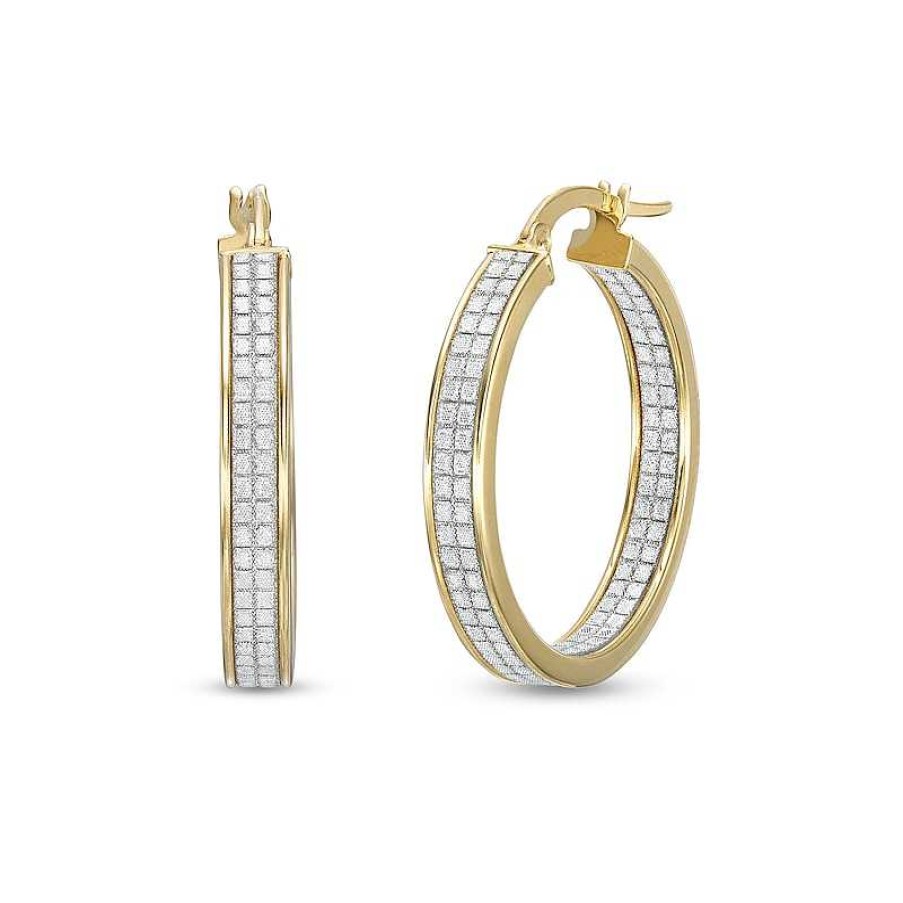 Zales 20.0Mm Double Row Glitter Inside-Out Hoop Earrings In Hollow 14K Gold Earrings