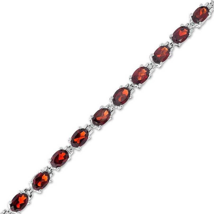 Zales Sideways Oval Garnet Tennis Bracelet In Sterling Silver - 7.25" Bracelets