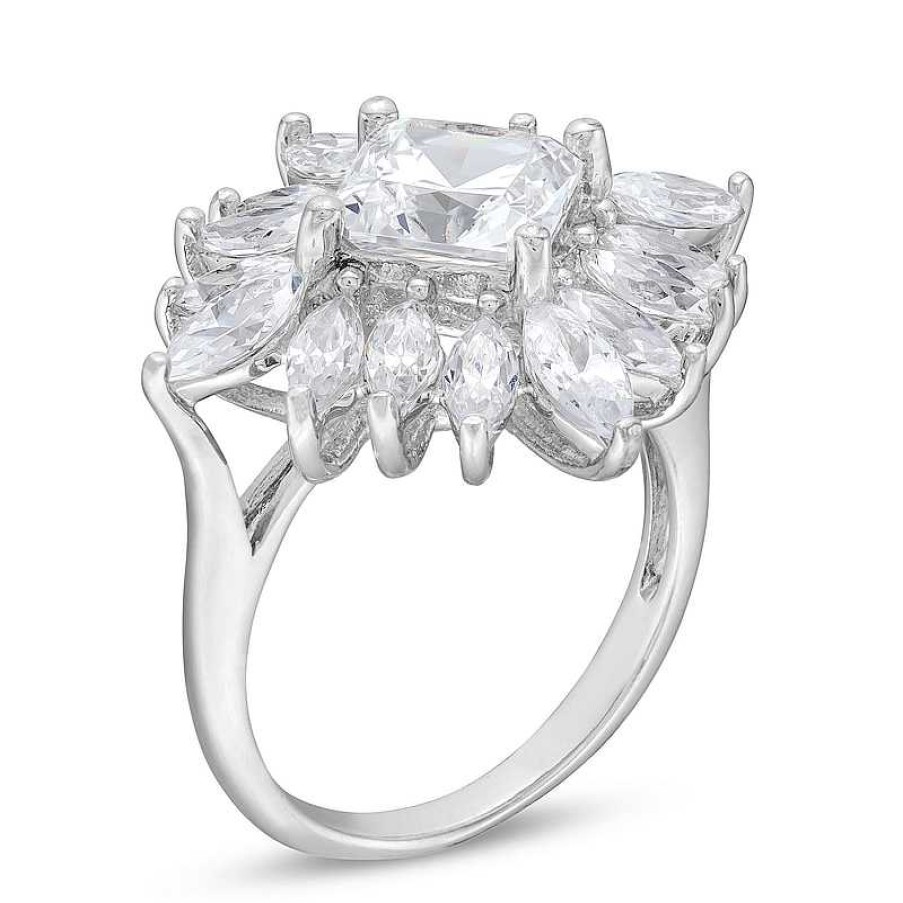 Zales Princess And Marquise-Cut White Lab-Created Sapphire Starburst Frame Ring In Sterling Silver Rings