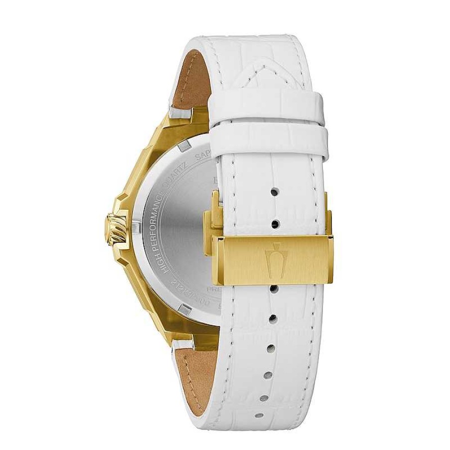 Bulova Men'S Bulova Precisionist 3/4 Ct. T.W. Diamond Gold-Tone White Leather Strap Watch (Model: 98J119) Watches