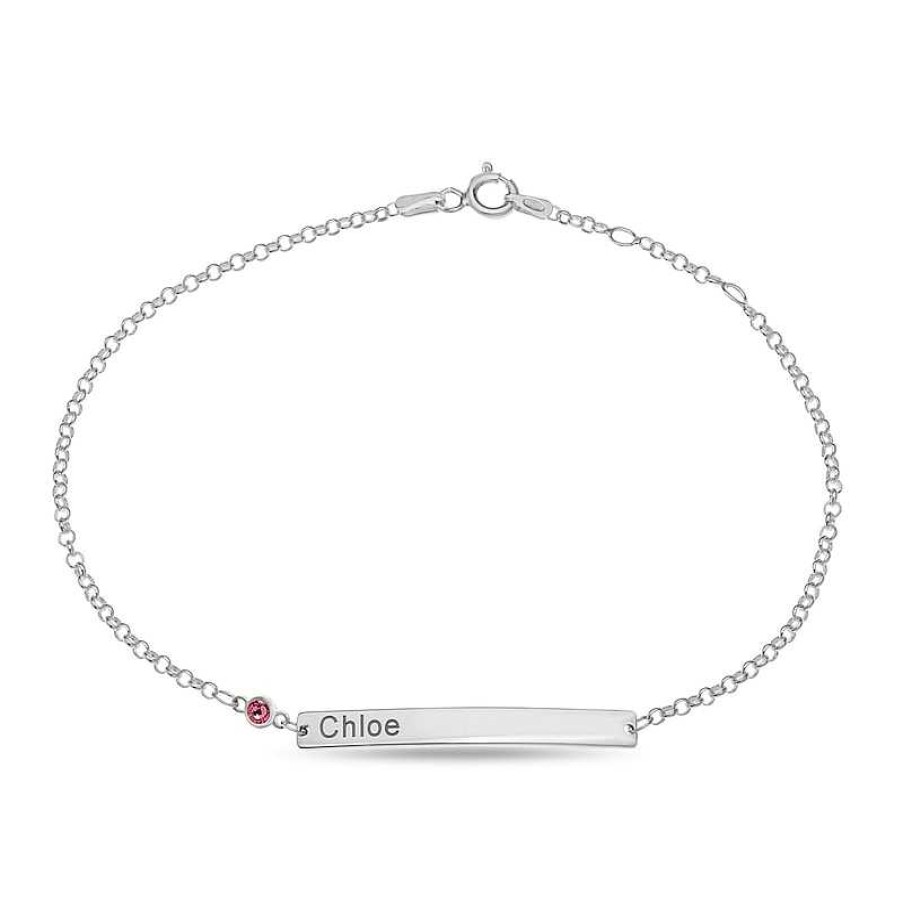 Zales Simulated Birthstone Engravable Name Bar Bracelet In Sterling Silver (1 Stone And Line) - 6.5" Bracelets