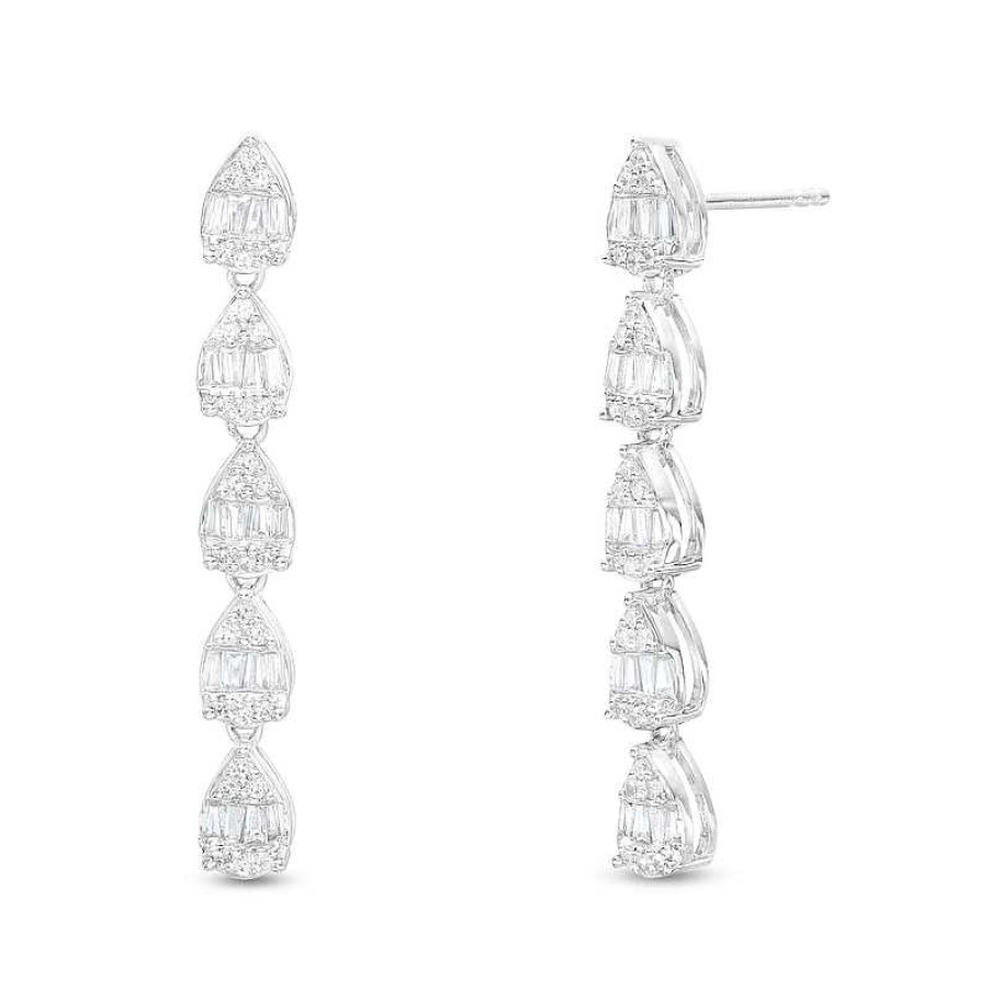 Zales 7/8 Ct. T.W. Pear-Shaped Multi-Diamond Linear Drop Earrings In 10K White Gold Earrings