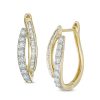 Zales 1 Ct. T.W. Baguette And Round Diamond Double Row Bypass Hoop Earrings In 10K Gold Earrings