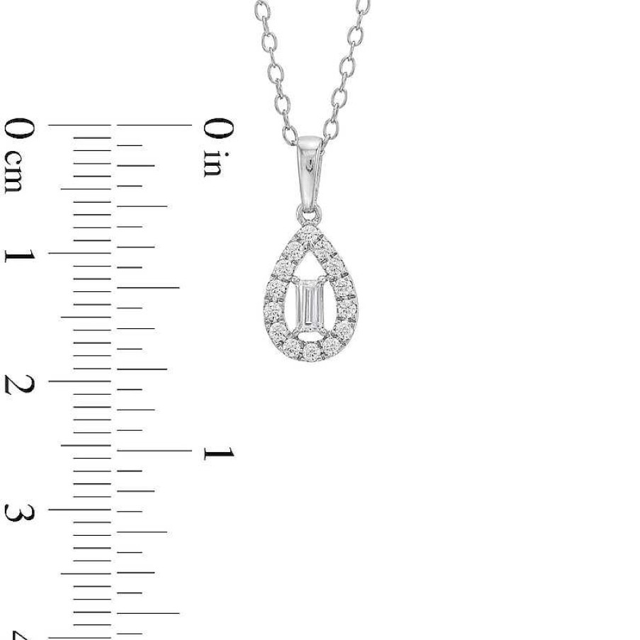 Zales 1/4 Ct. T.W. Baguette-Cut Diamond Open Teardrop-Shaped Frame Pendant In 10K White Gold Necklaces